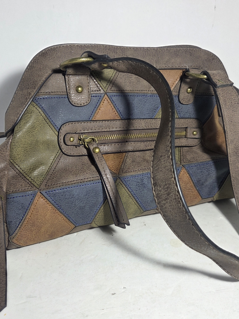 Gal Multicolor Brown Nubuck Suede Leather Patchwork Satchel Handbag